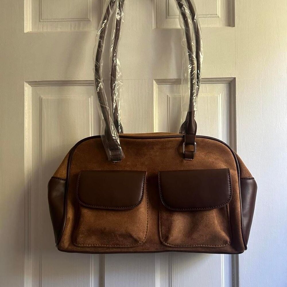 Source Unknown Brown Suede and Leather Shoulder Bag